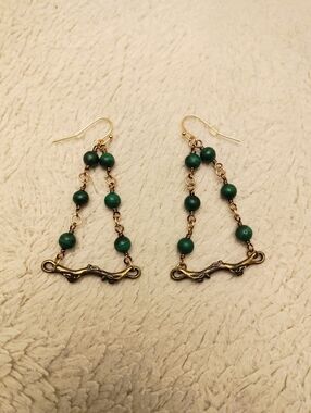 Gold Tone Malachite Chandelier Earrings
